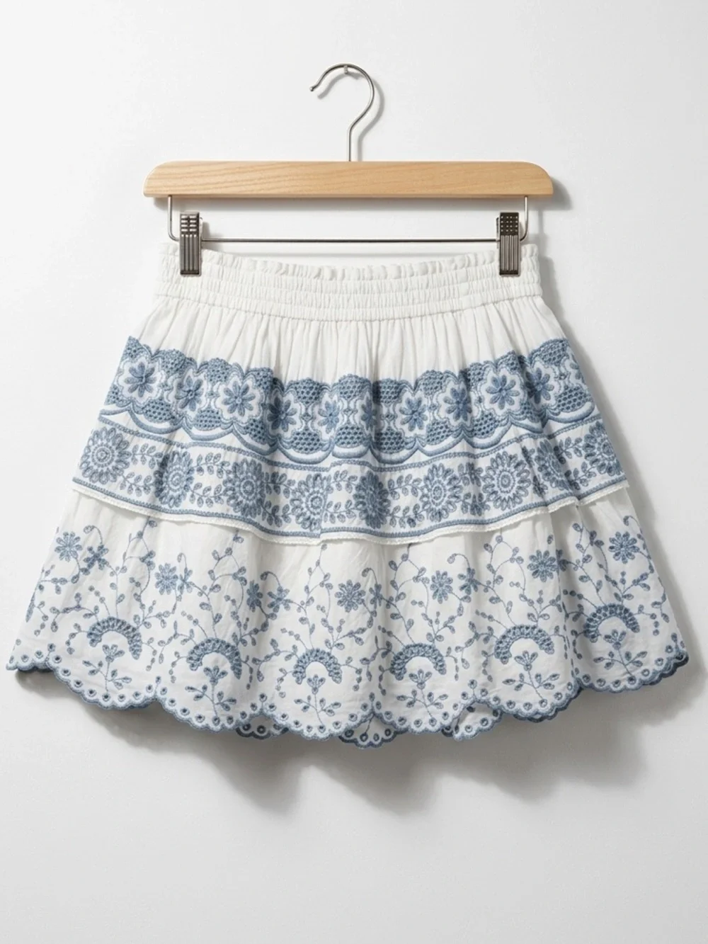LoveShackFancy Charmain Skirt White and Blue Embroidered Eyelet Mini Skirt NWOT - Picture 6 of 11
